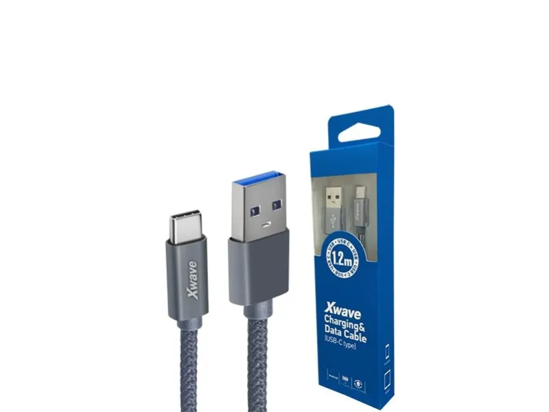 Kabl USB Tip C muški na Tip A muški 1.2M 3A, PVC tamno sivi pleteni