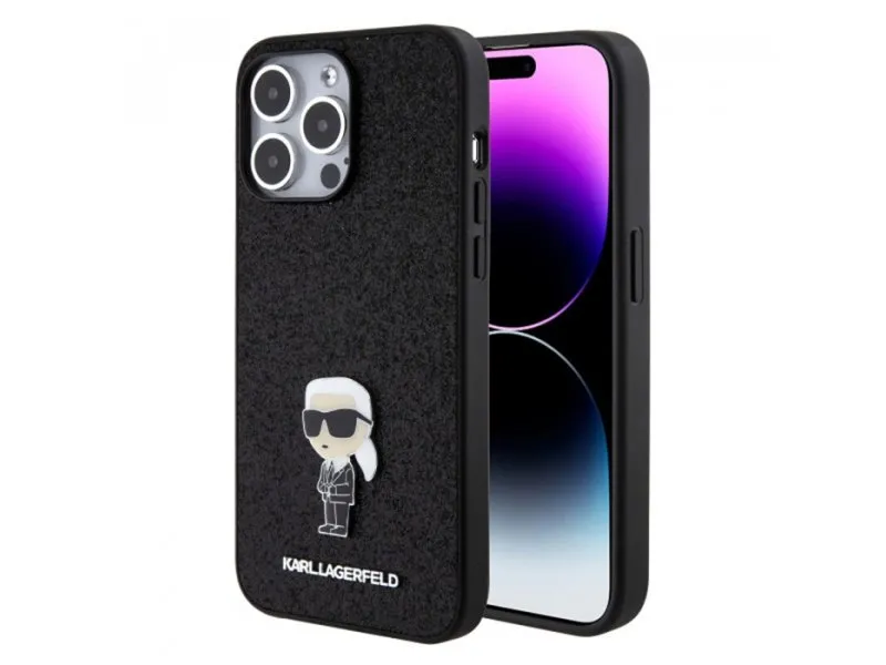 maska za iPhone 15 Pro Max IKONIK FIXED GLITTER IKONIK LOGO METAL PIN BLACK