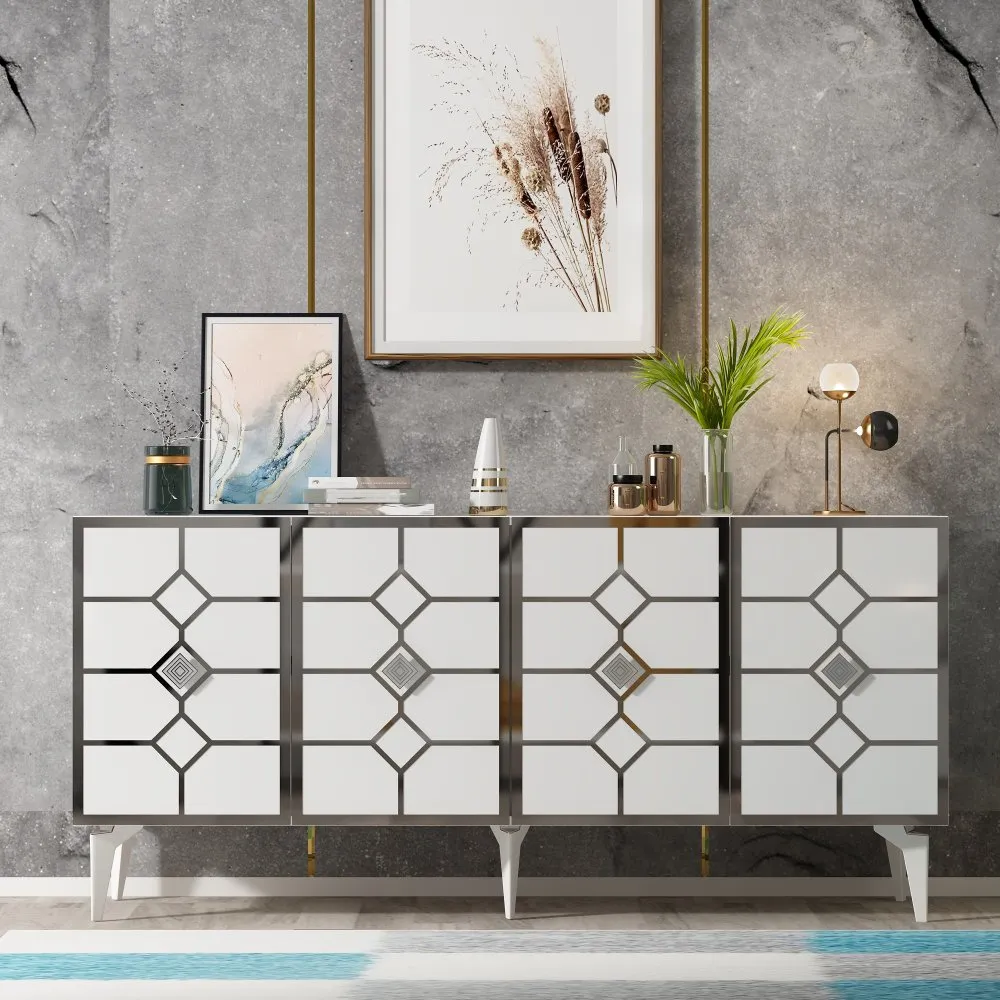 Komoda Cagla White Silver