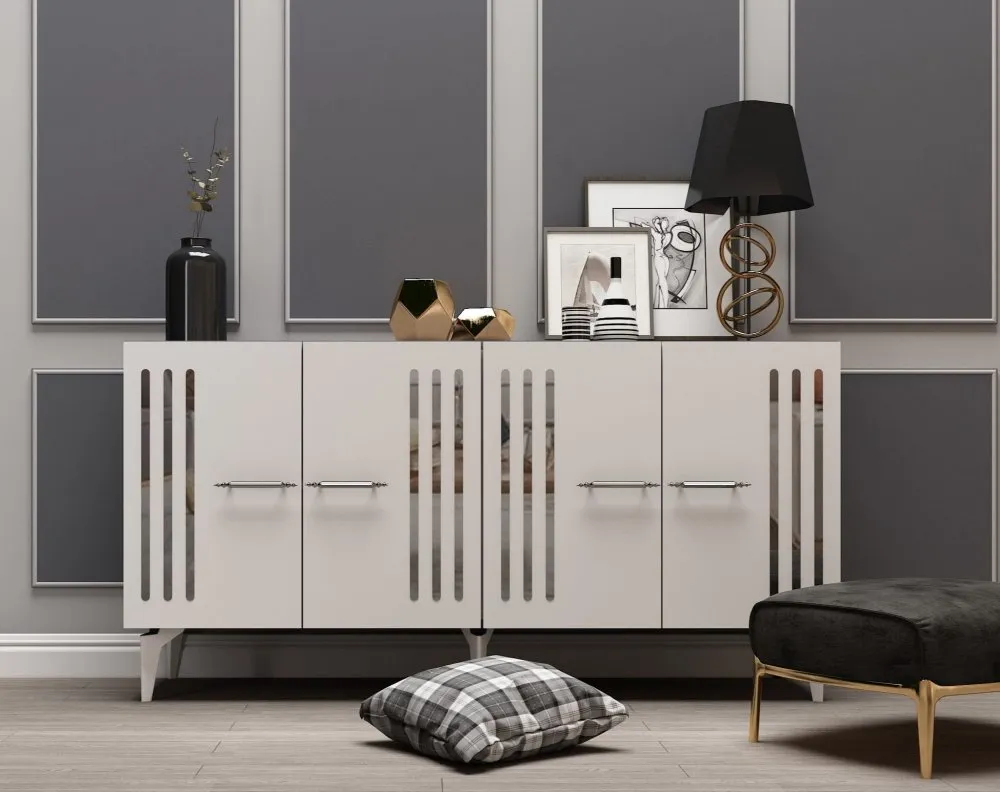 Komoda Junes White Silver
