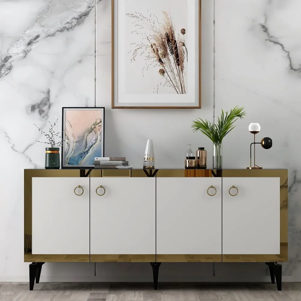 Komoda Poli Black Marble White Gold
