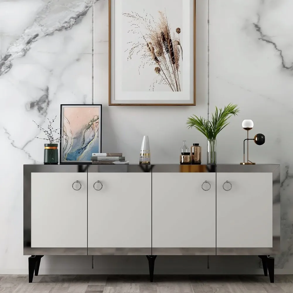 Komoda Poli Black Marble White Silver