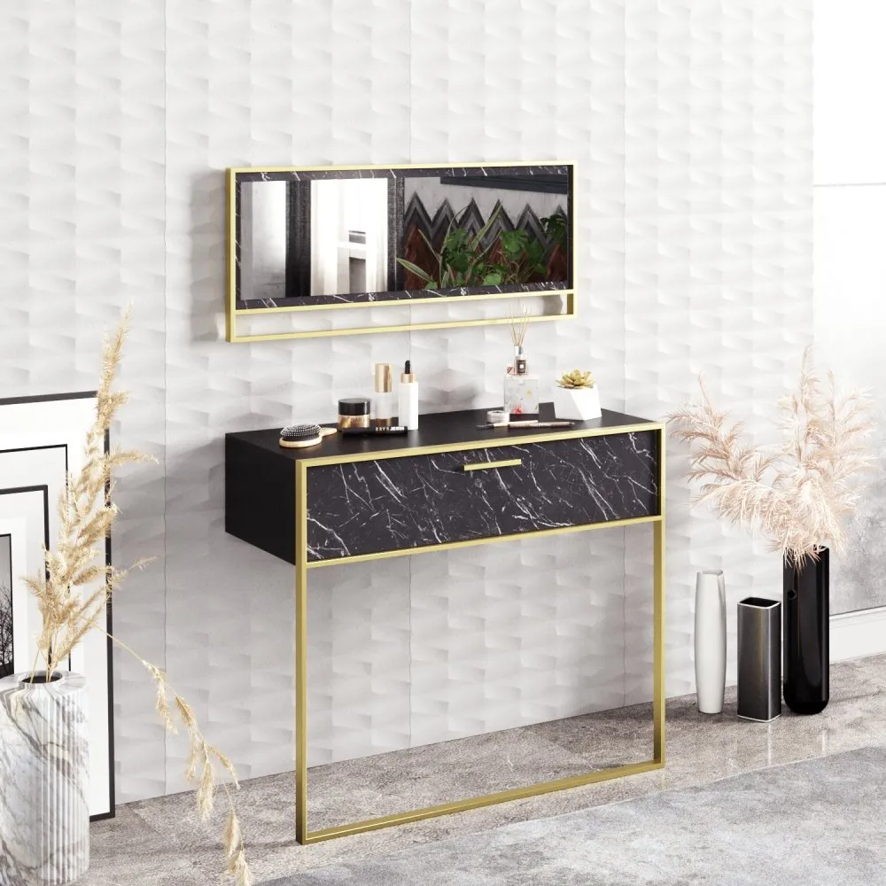 Komoda Polka Aynalı Black