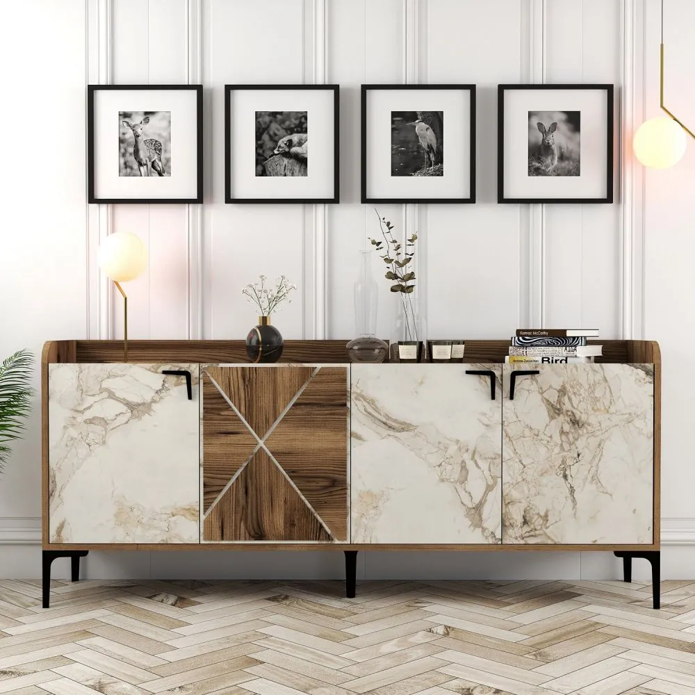 Komoda Venedik Walnut White Marble