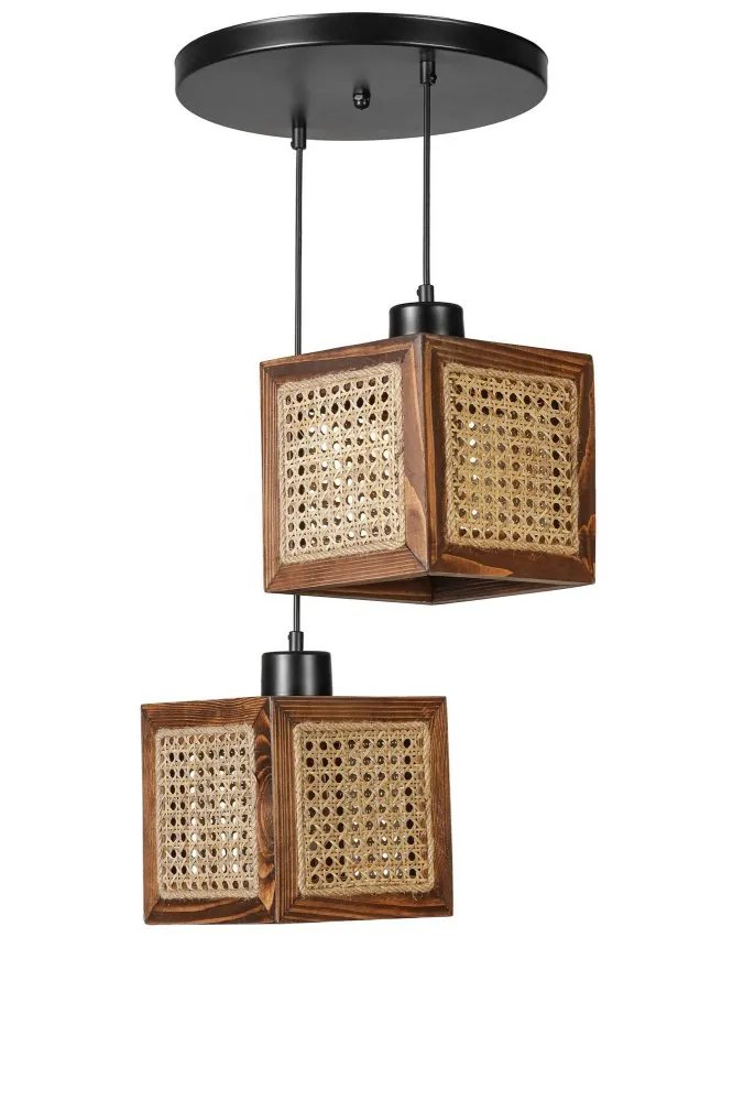 Kumsal 2 Li Tepsili Ceviz Rattan Avize ratan luster