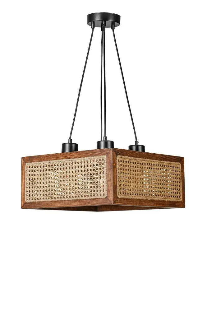 Kumsal 4 Lu Kare Ceviz Rattan Avize luster
