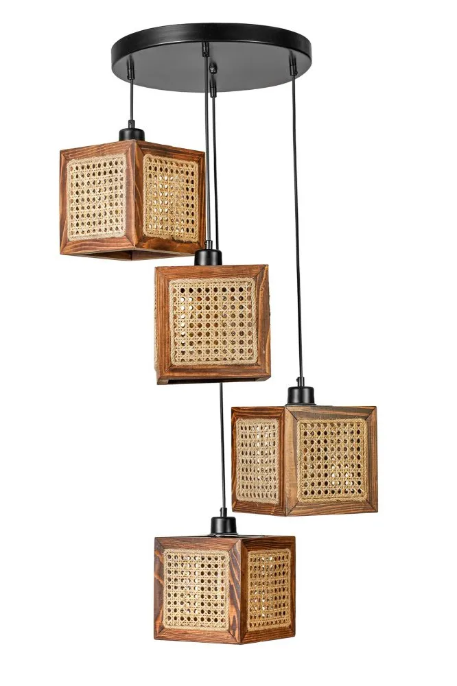 Kumsal 4 Lu Tepsili Ceviz Rattan Avize luster