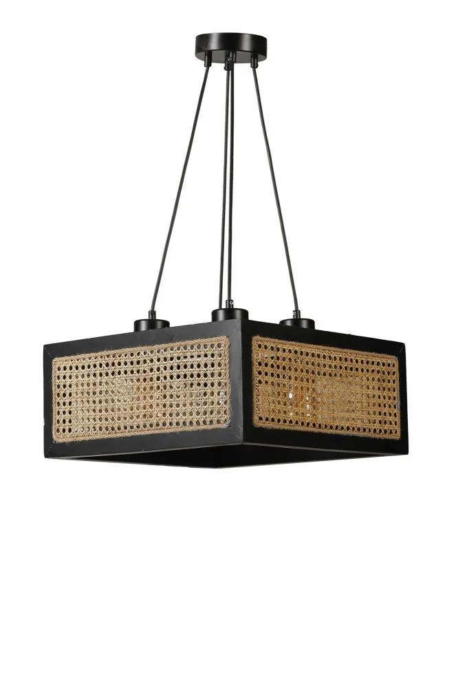 Kumsal Kare 4 Lu Siyah Rattan Avize luster