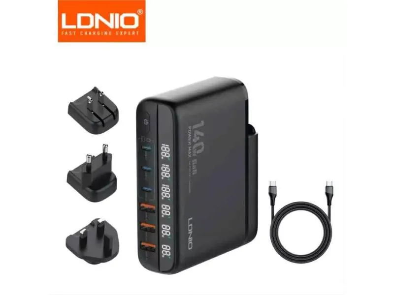 A6140C GaN 140W 6x USB Kućni punjač sa USB C kablom crni