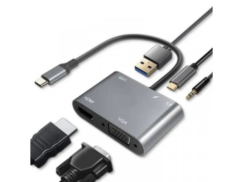 Adapter-konvertor TIP C na HDMI+VGA+1xUSB 3.0+TIP C+AUDIO (783)