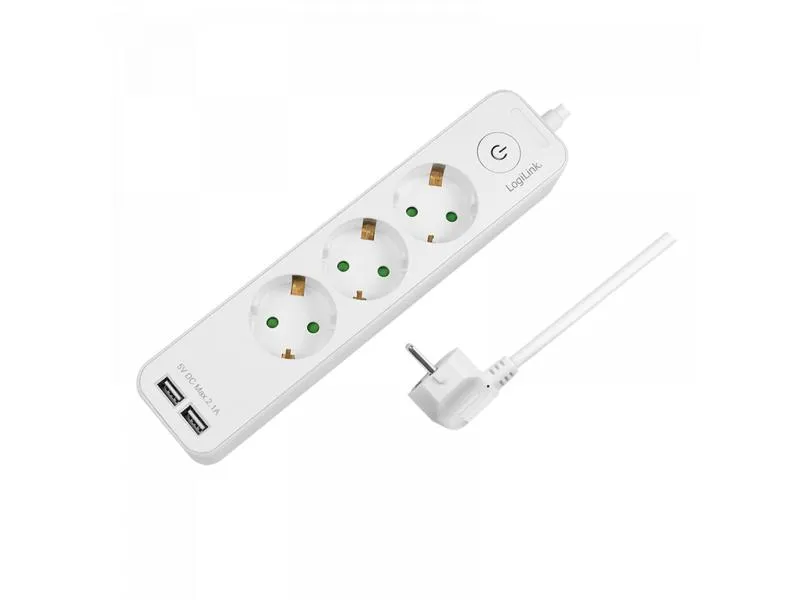 produžni kabl 3 mesta, 2 USB, prekidač, 1.5m, beli (4782)
