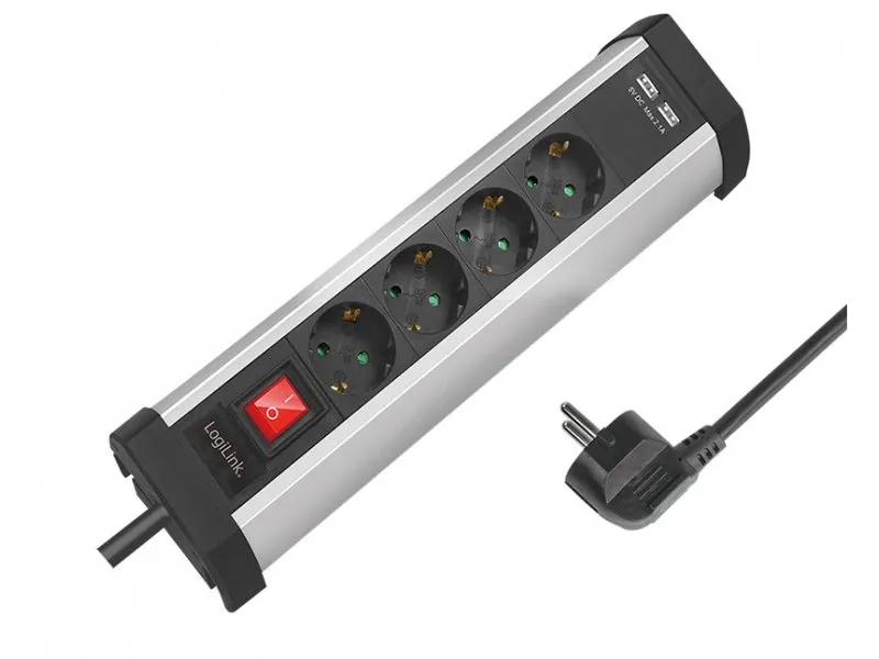 produžni kabl 4 mesta, 2 USB, prekidač, stalak, 1.5m, aluminium (4798)