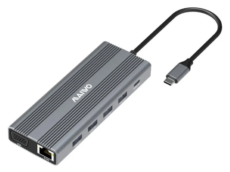 USB Tip-C 12 u 1 Docking USB3.0+SD/TF+RJ45+HDMI*2+VGA+Audio+US B-C PD+USB-C data, KH12RHV