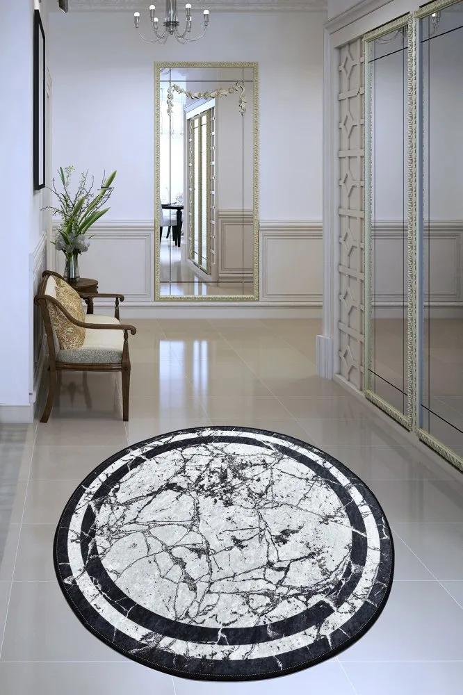 Marmor Okrugli Belo - Crni tepih 100 cm (882CHL2156)
