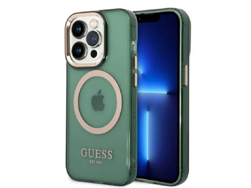 Maska za iPhone 14 Pro Max GOLD OUTLINE TRANSLUCENT KAKI MagSafe