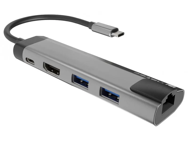 FOWLER GO, USB Type-C 5-in-1 Multi-port Adapter (USB3.0 Hub + HDMI + PD + Gigabit LAN), Max. 100W Output (NMP-1985)