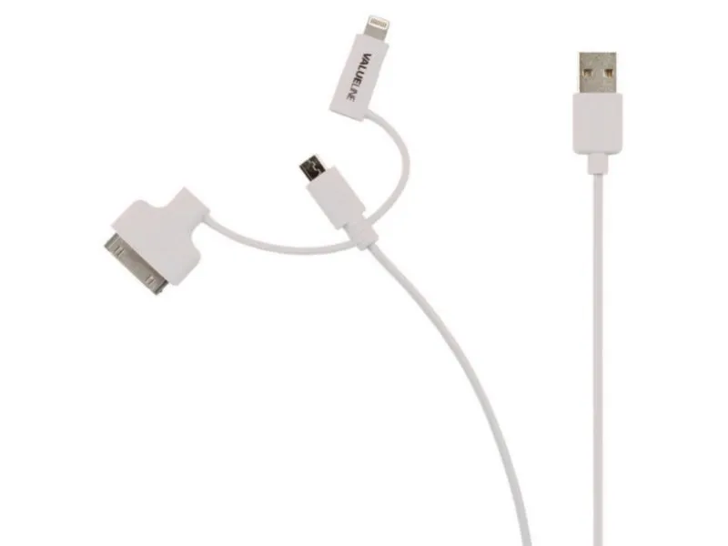 VLMP39410W1.00 3 u 1 Sync and Charge Cable USB-A Male - Micro B Male 1.00 m White + 30-Pin Doc