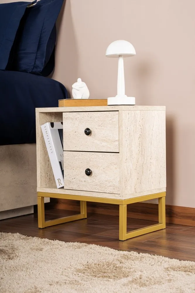Noćni stočić Glimmer Travertine Gold