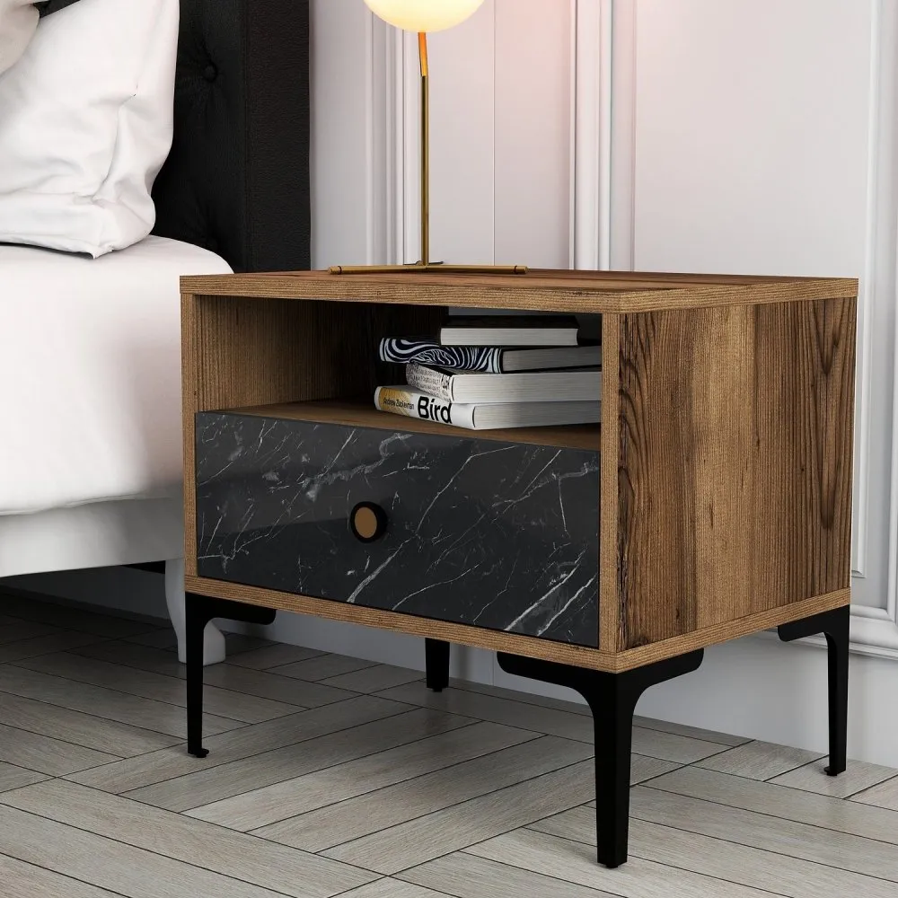 Noćni stočić Lizbon 534 Walnut Black