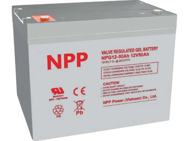 NPG12V-80Ah, Gel battery, C20=80AH, T16, 330x171x214x220, 22,6KG, Light grey