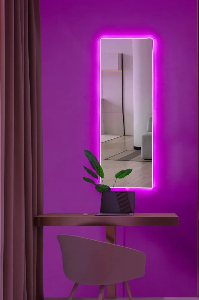 Ogledalo sa LED osvetljenjem Rectangular 20x80 cm Pink