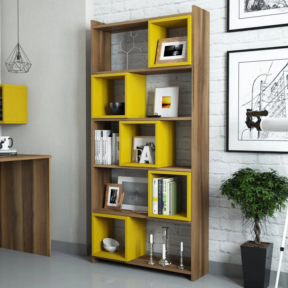 Polica za knjige Box Walnut Yellow