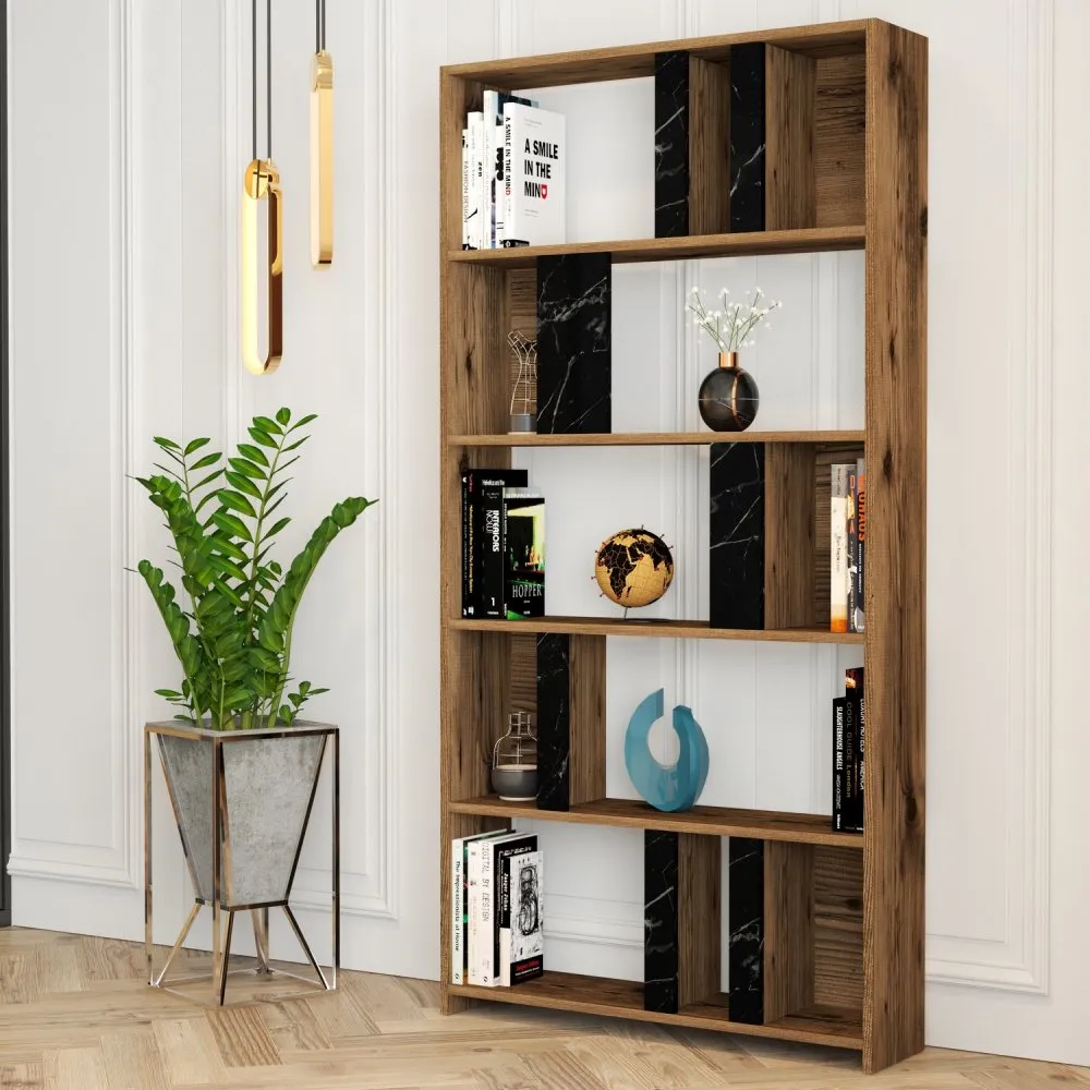 Polica za knjige Lima Walnut Black Marble