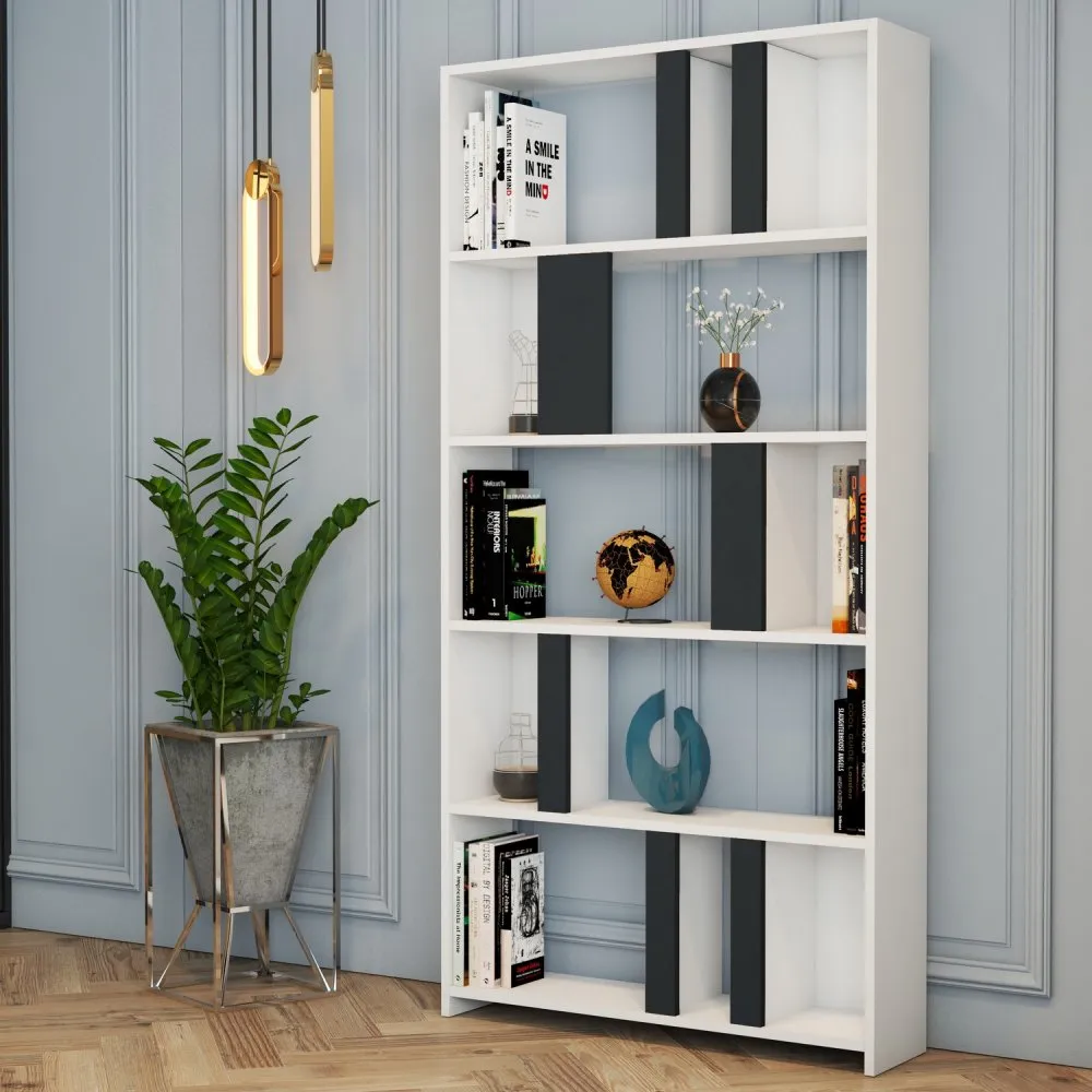 Polica za knjige Lima White Anthracite