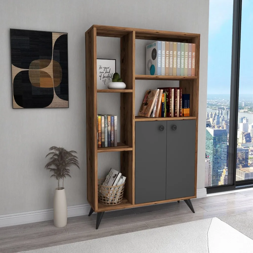 Polica za knjige Meldan Light Walnut Anthracite