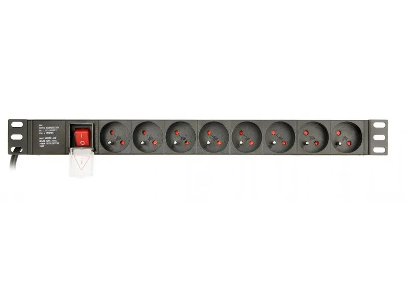Produžni kabl sa zaštitom, 8 utičnica, 16A, PDU 1U, aluminium sa zastitom, 3m (EG-PDU-014)