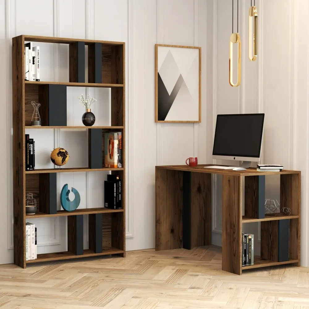 Radni sto sa policom za knjige Lima Walnut Anthracite