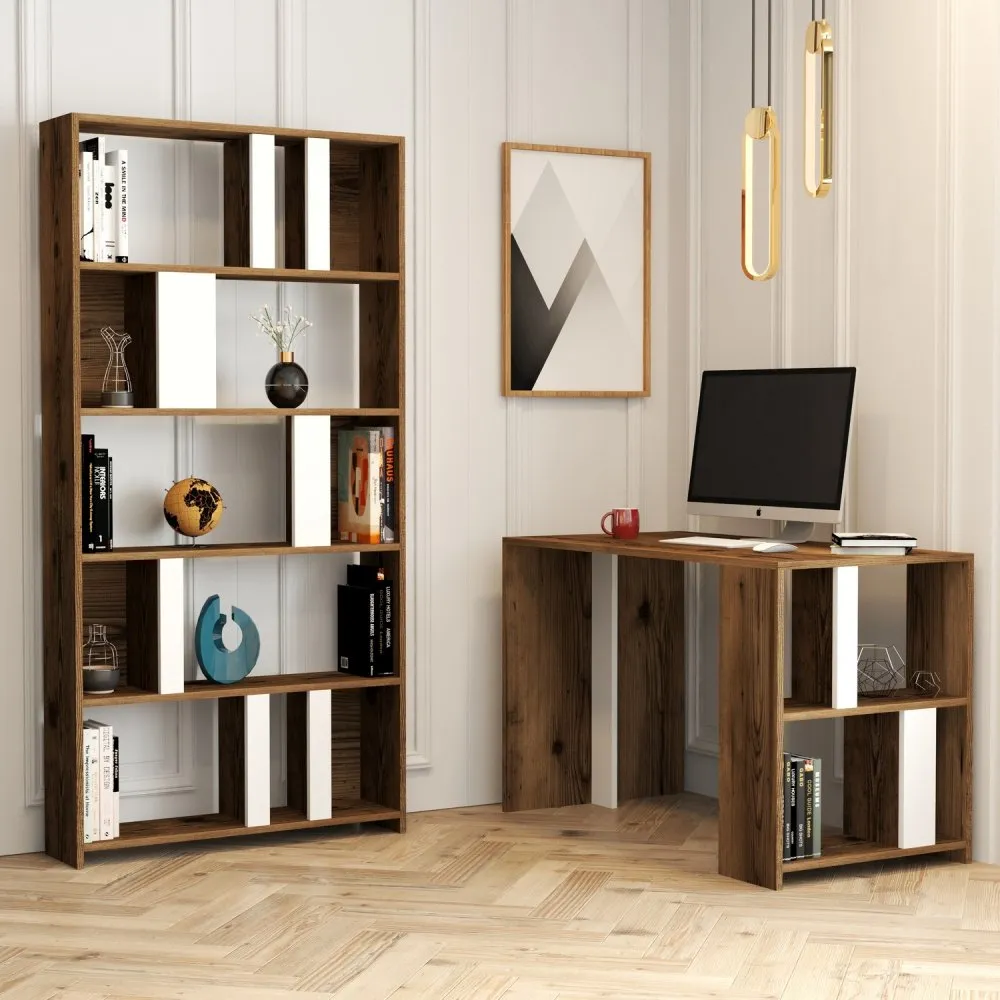Radni sto sa policom za knjige Lima Walnut White
