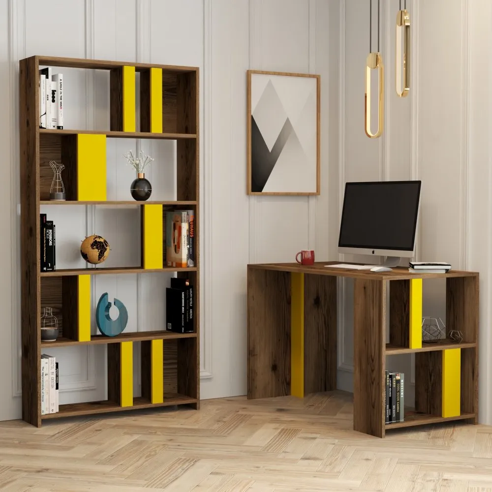 Radni sto sa policom za knjige Lima Walnut Yellow