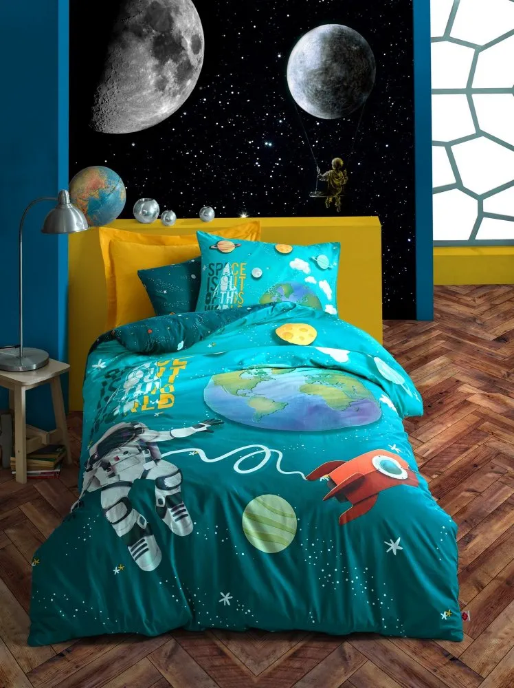 Ranforce posteljina (160x220) Little Astronaut Turquoise