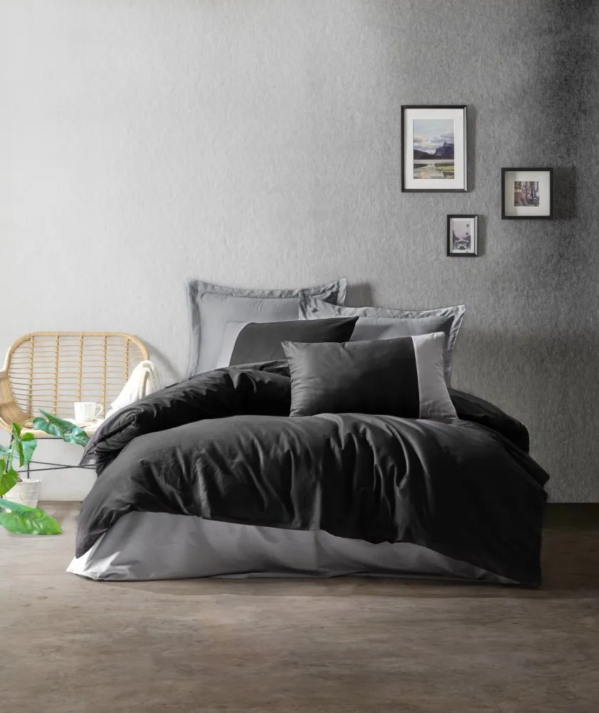 Ranforce posteljina (200x220) Plain Black Grey
