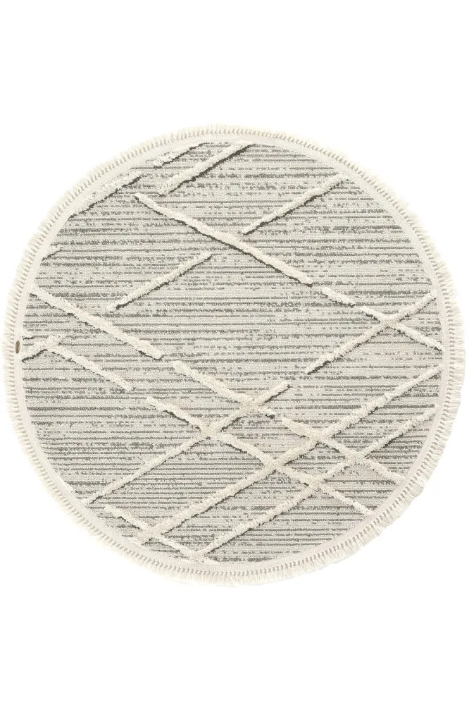 Sakura 2204 Krem - sivo okrugli tepih 100 cm (860BLN2470)