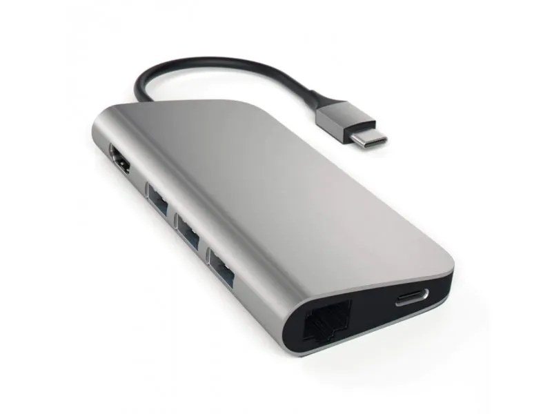 Aluminium Type-C Multi-Port Adapter (HDMI 4K,3x USB 3.0,MicroSD,Ethernet) - Silver