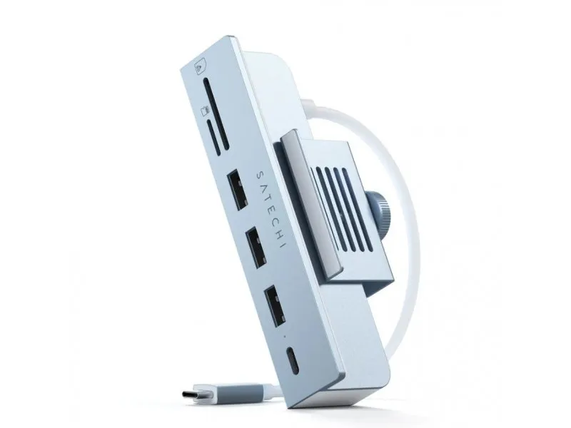 USB-C Clamp Hub iMac 24inch (2021) / (1x USB-C up to 5 Gbps,3x USB-A 3.0 up to 5 Gbps, inc. Apple S.Drive Micro/SD) - Blue