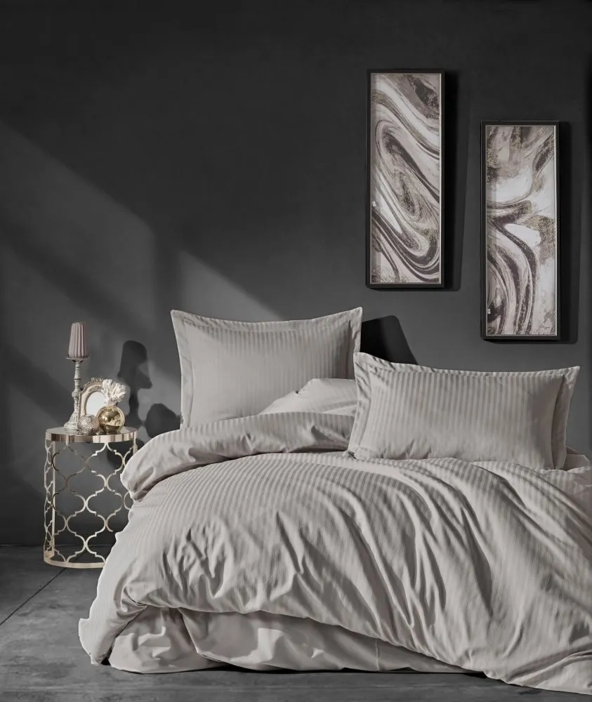 Satenska posteljina (200x220) Stripe Beige