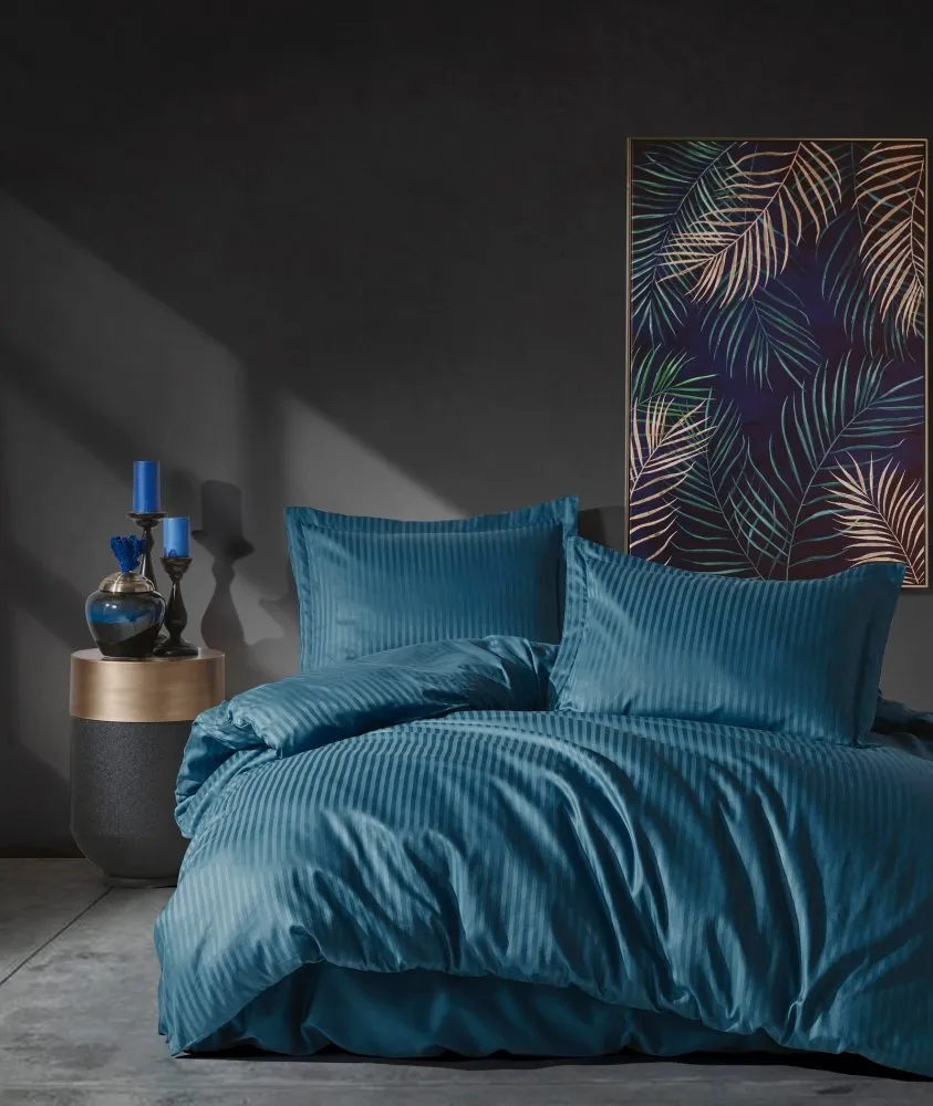 Satenska posteljina (200x220) Stripe Blue