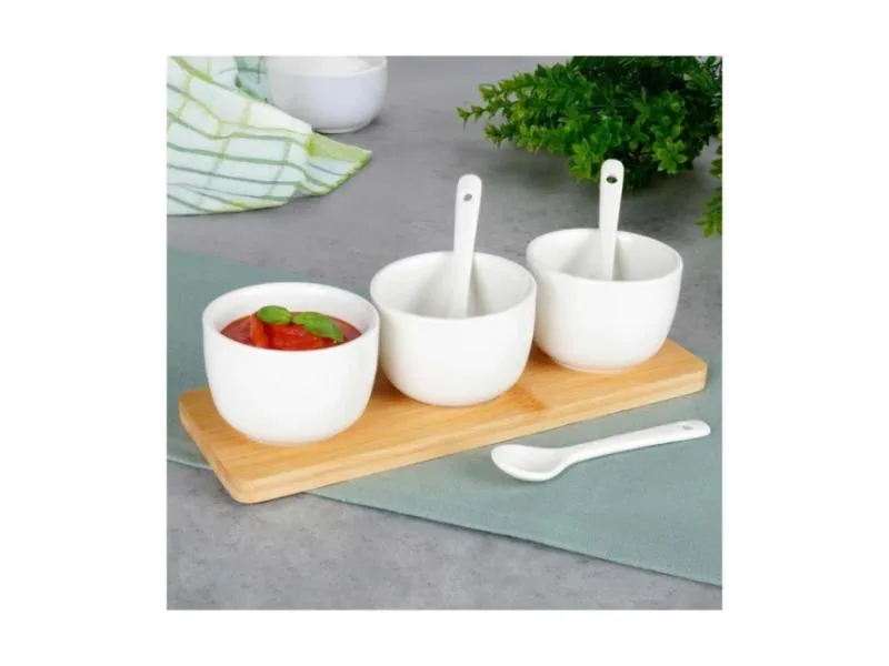 Set od tri cinije sa kasikama - Beli