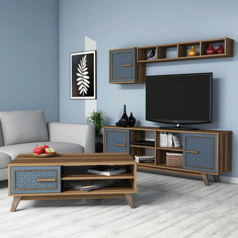 Set za dnevnu sobu Ayla Walnut Blue
