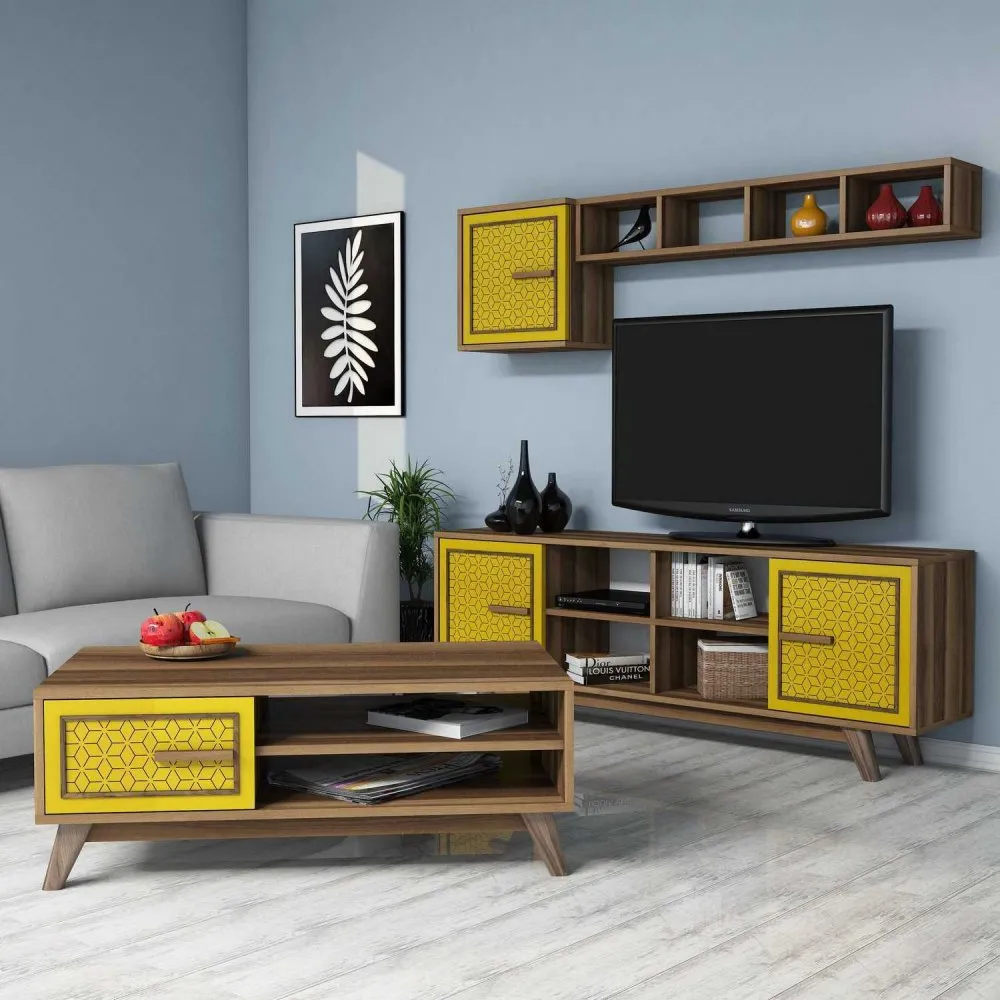 Set za dnevnu sobu Ayla Walnut Yellow