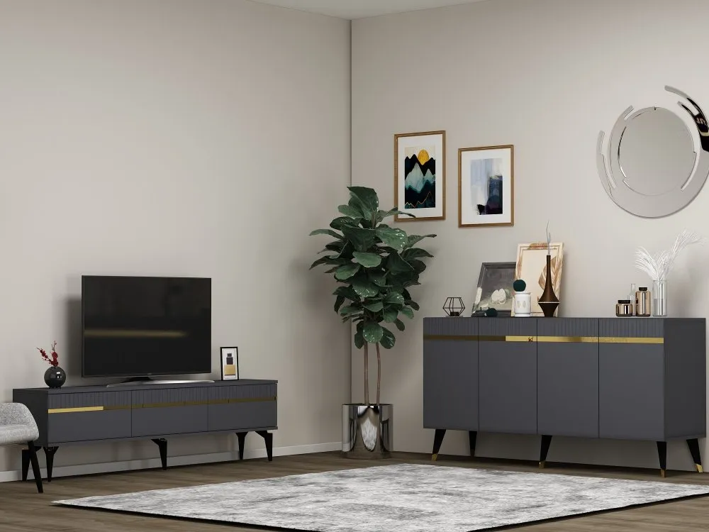 Set za dnevnu sobu Defne Anthracite Gold