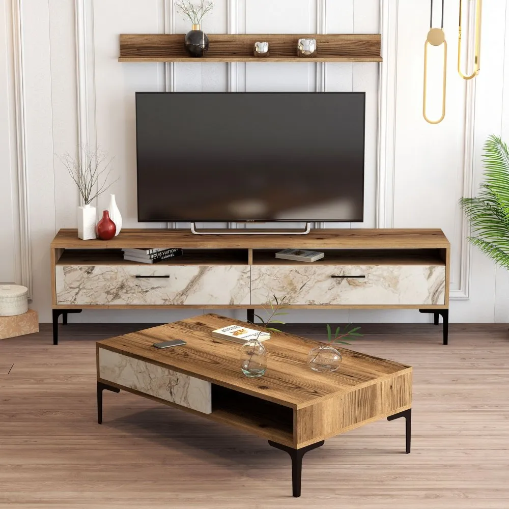 Set za dnevnu sobu Istanbul Walnut White Marble