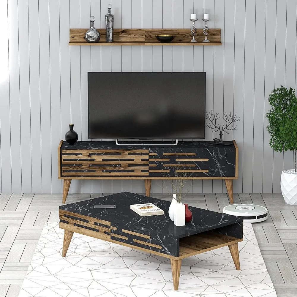 Set za dnevnu sobu Valensiya 140 Walnut Black Marble