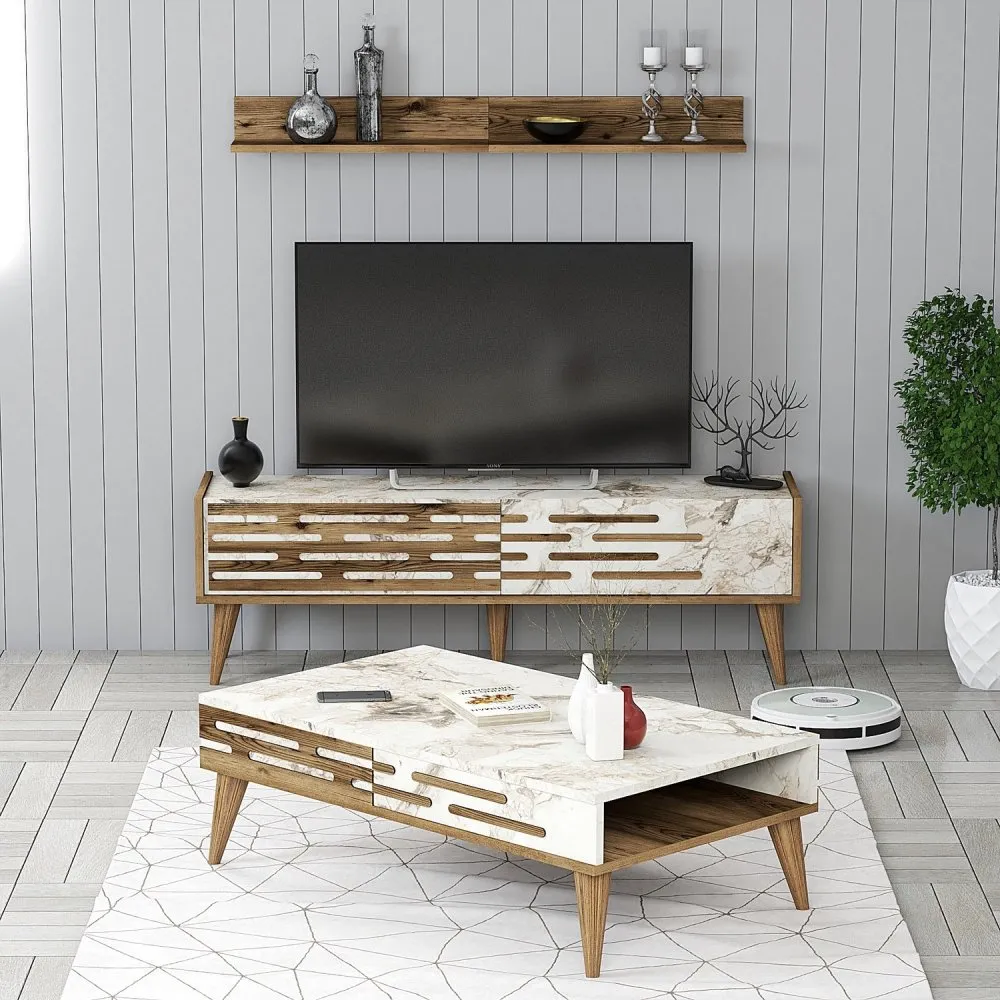 Set za dnevnu sobu Valensiya 140 Walnut White Marble