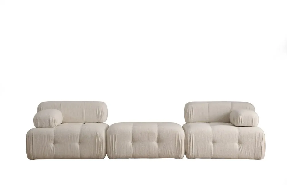 Sofa Doblo 3 Seater ( L1 Pouffe 1R) Cream Bouclette