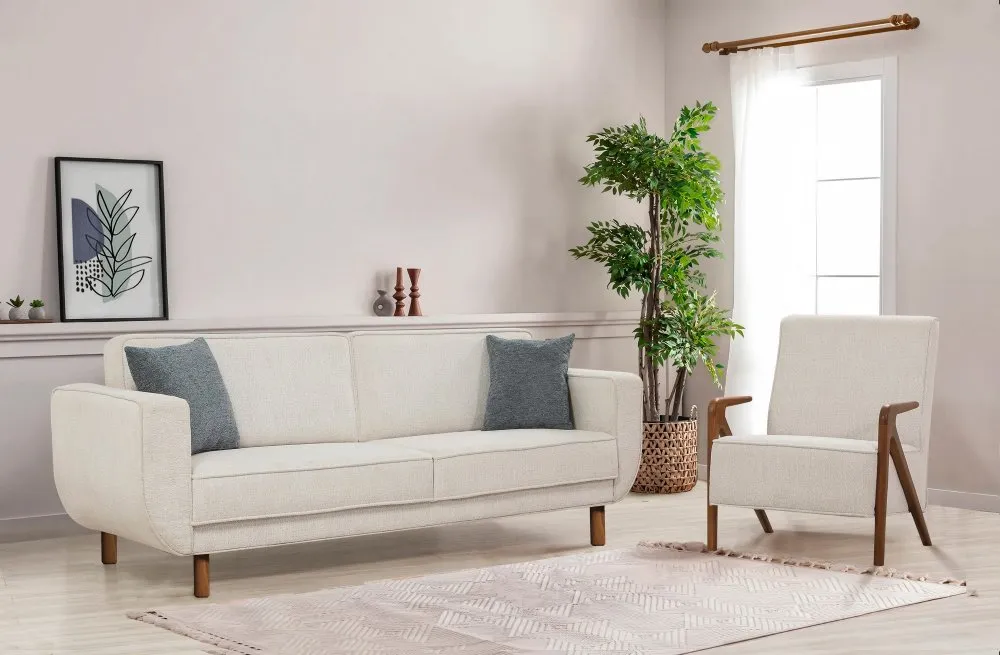Sofa i fotelja Larus Wood Set Walnut Cream