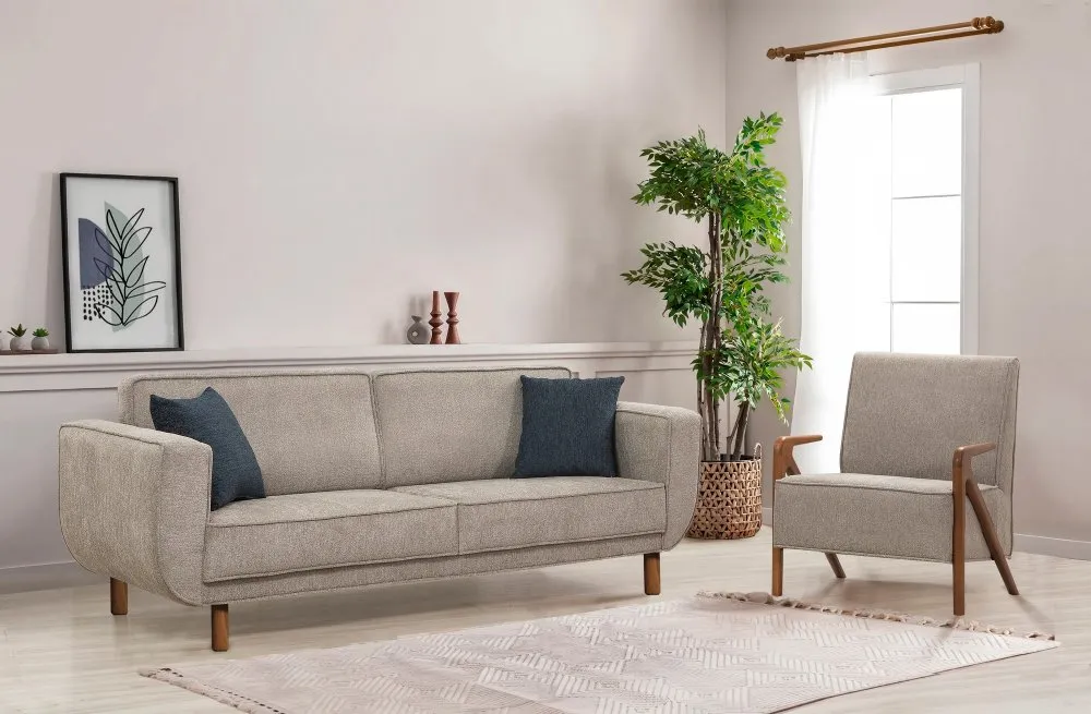 Sofa i fotelja Larus Wood Set Walnut Grey